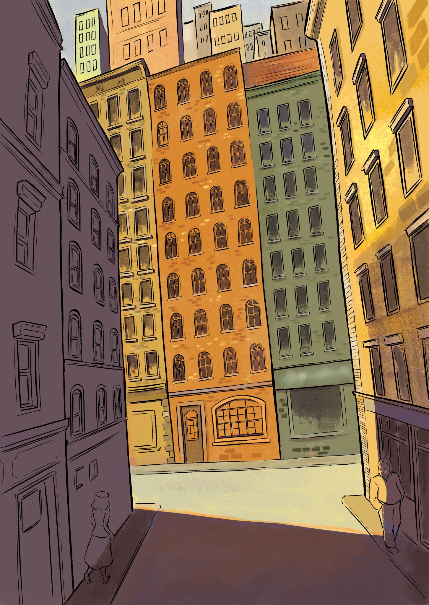 Process of a distorted street scene – Jeanne Lolness
